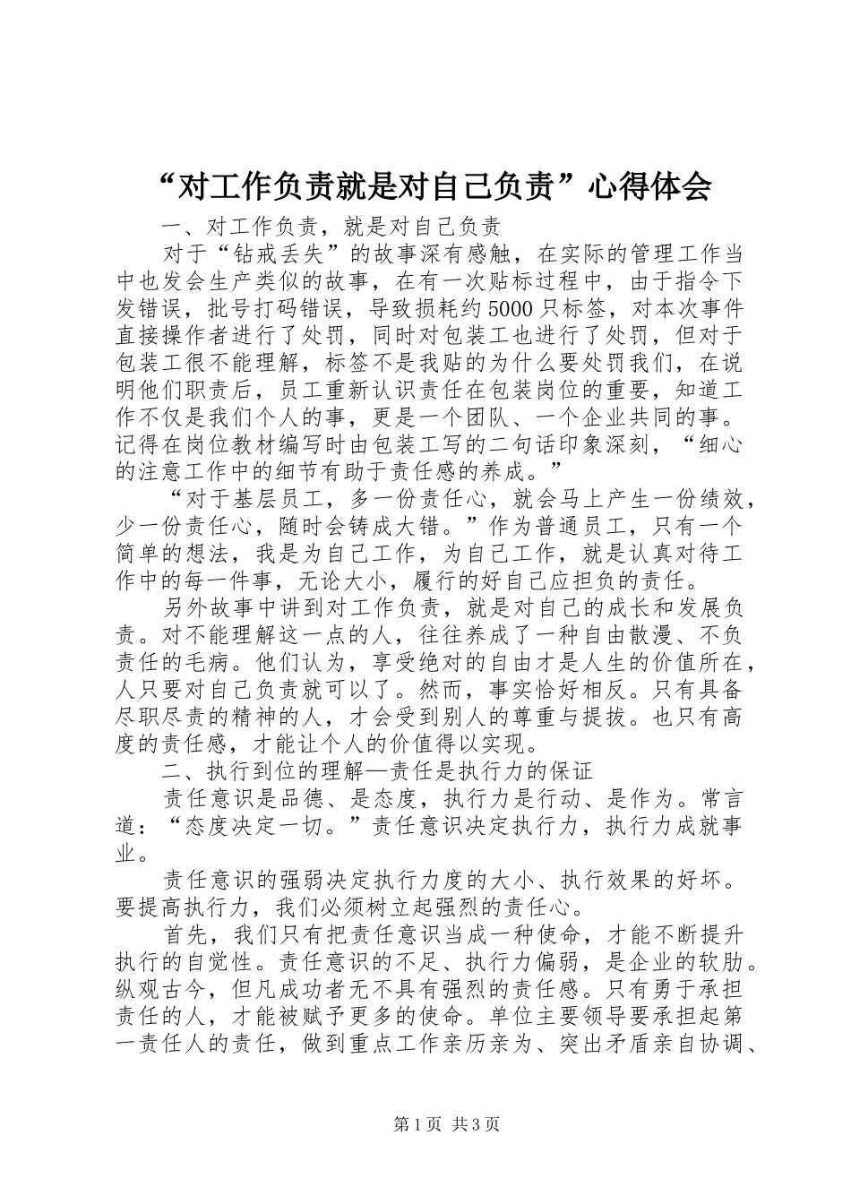 “对工作负责就是对自己负责”心得体会_第1页
