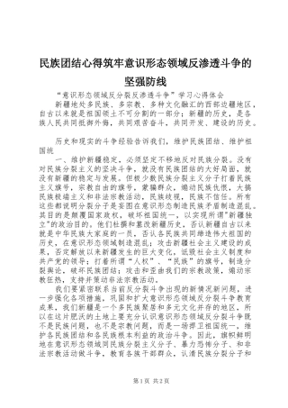 民族团结心得筑牢意识形态领域反渗透斗争的坚强防线