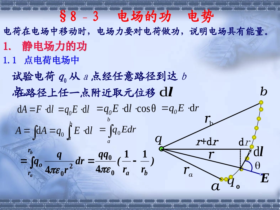 大学物理-8.3电场力的功 电势8.4场强与电势的关系_第2页
