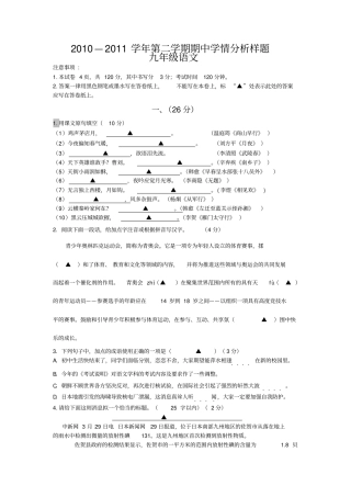 2010—2011学年第二学期九年级语文学情测试