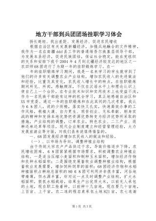地方干部到兵团团场挂职学习体会