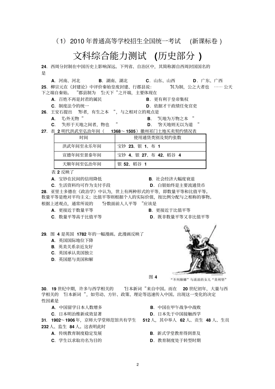 2010——2015高考新课标卷与大纲卷历史试题汇编讲解_第2页