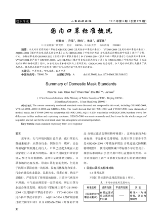 国内口罩标准概况