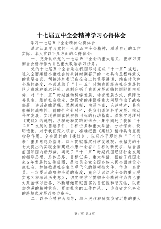 十七届五中全会精神学习心得体会