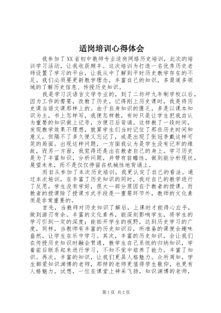 适岗培训心得体会