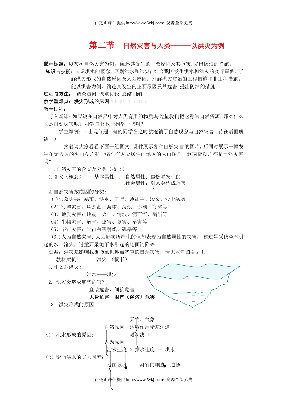 第四单元第二节自然灾害与人类以洪灾为例教案鲁教版_第1页