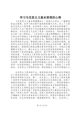 学习马克思主义基本原理的心得