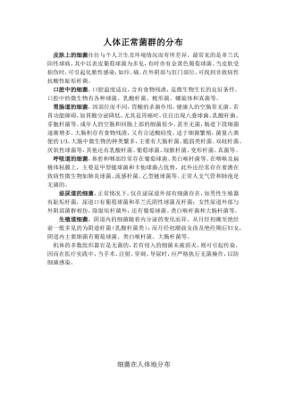 人体正常菌群的分布