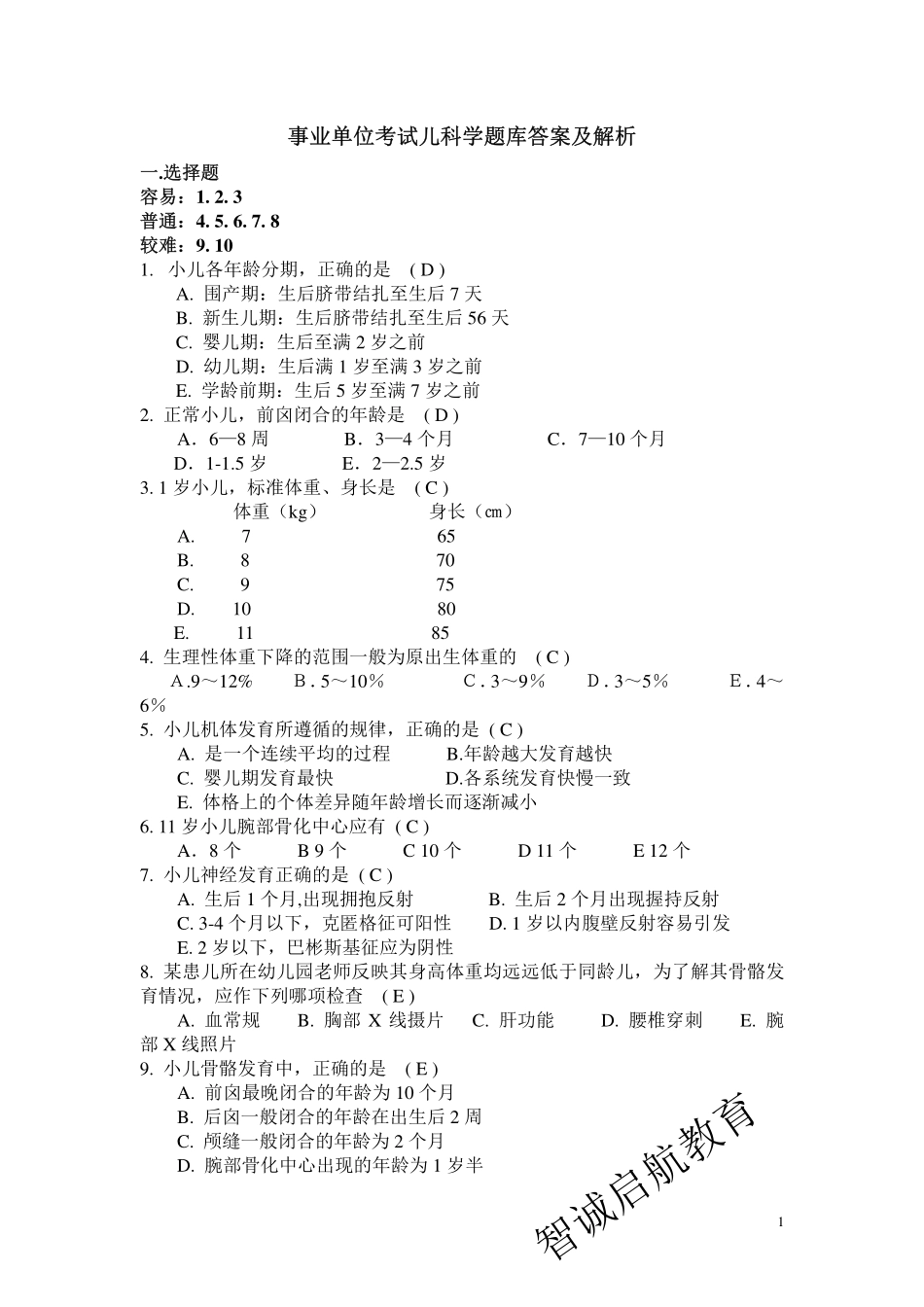 事业单位儿科学考试题库答案加解析_第1页