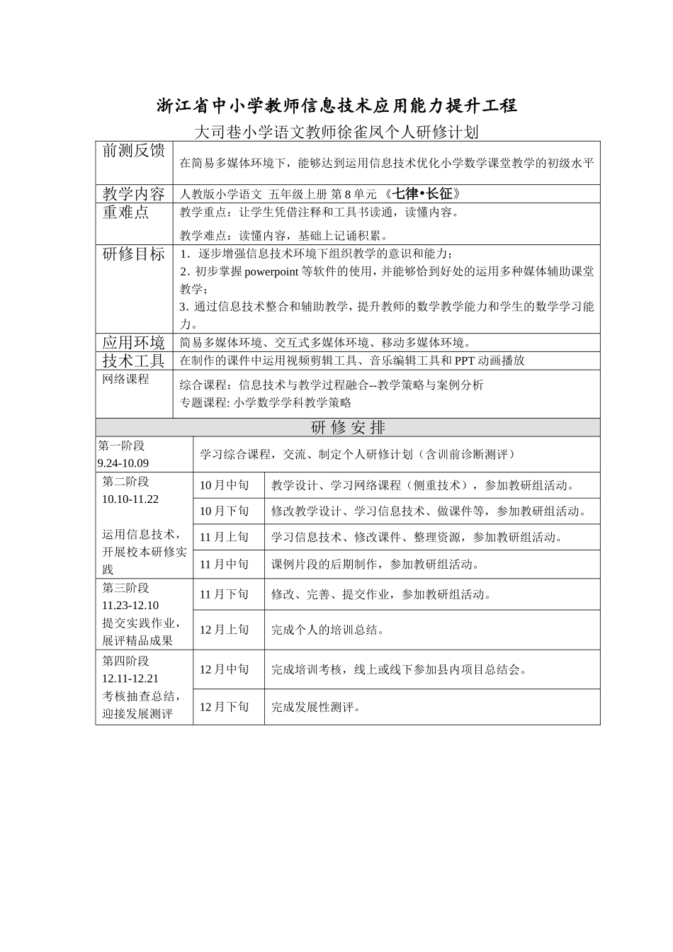 徐雀凤个人研修计划_第1页