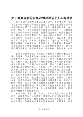 关于城乡环境综合整治领导讲话个人心得体会