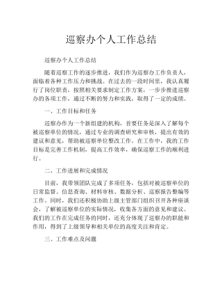 巡察办个人工作总结 