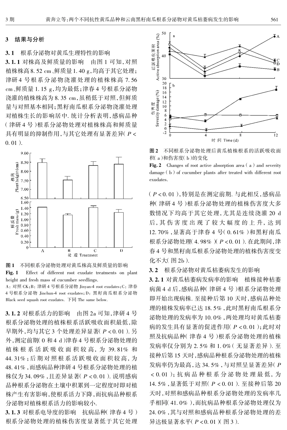 两个不同抗性黄瓜品种和云南黑籽南瓜根系分泌物对黄瓜枯萎病发生的影响_第3页