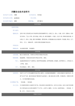 丙酮等危化品安全技术说明书