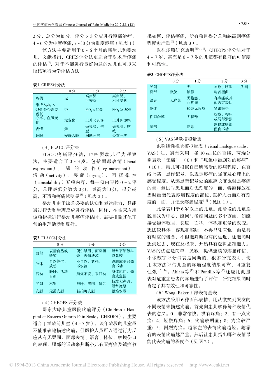 不同年龄段儿童疼痛评估工具的选择_刘莹_第2页