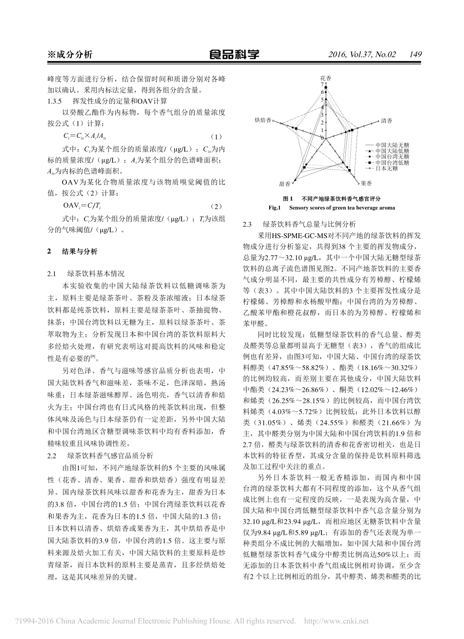 不同产地绿茶饮料香气特征及差异分析_第3页
