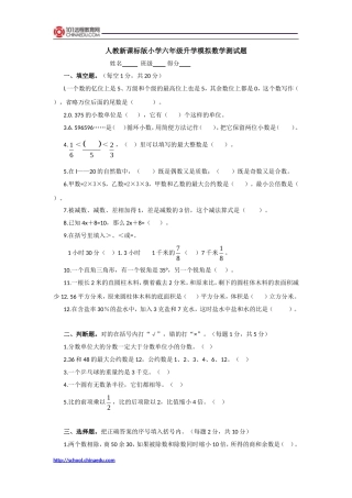 人教新课标版小学六年级升学模拟数学测试题