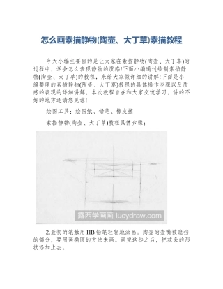 怎么画素描静物(陶壶、大丁草)素描教程