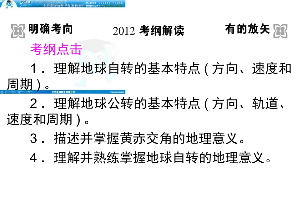 《状元之路》2012届高考地理一轮复习课件(湘教版)：1-1-4地球的运动(一)_第2页
