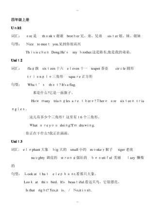 湘少版英语四年级上册知识点汇总