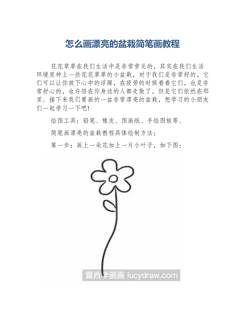 怎么画漂亮的盆栽简笔画教程_第1页