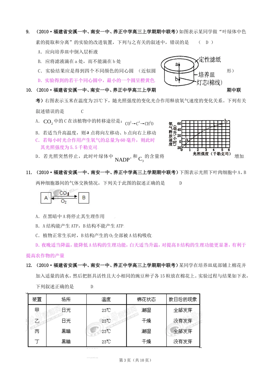 [精题分解]细胞的代谢——光合作用与细胞呼吸(7)复习类_第3页