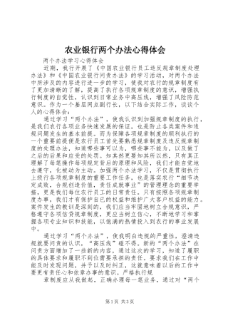 农业银行两个办法心得体会