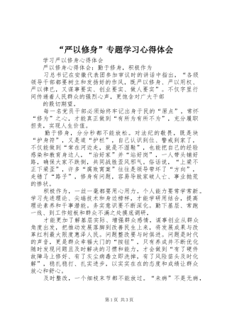 “严以修身”专题学习心得体会