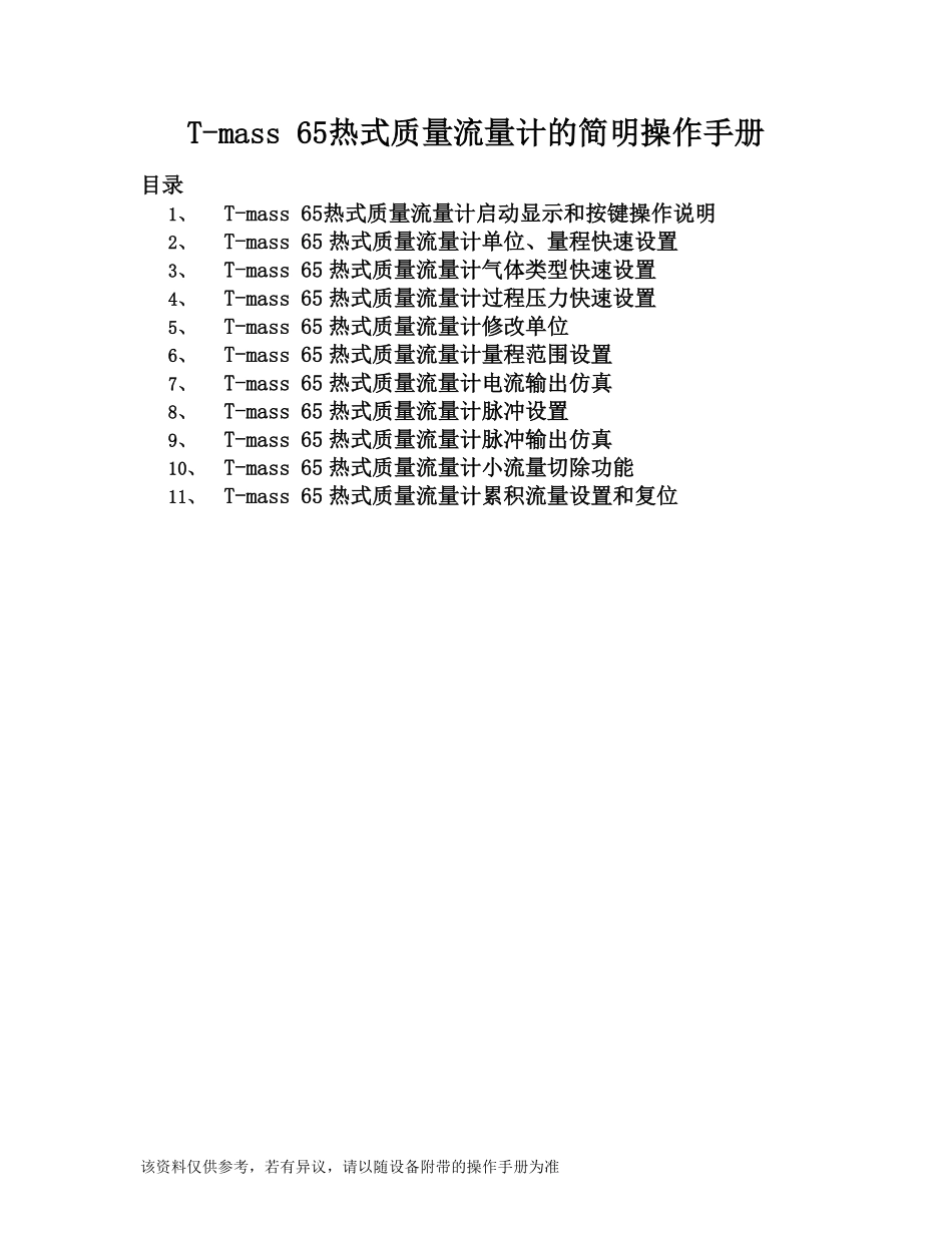T-mass热式质量流量计简明操作手册_第1页