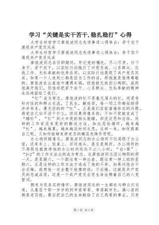 学习“关键是实干苦干,稳扎稳打”心得