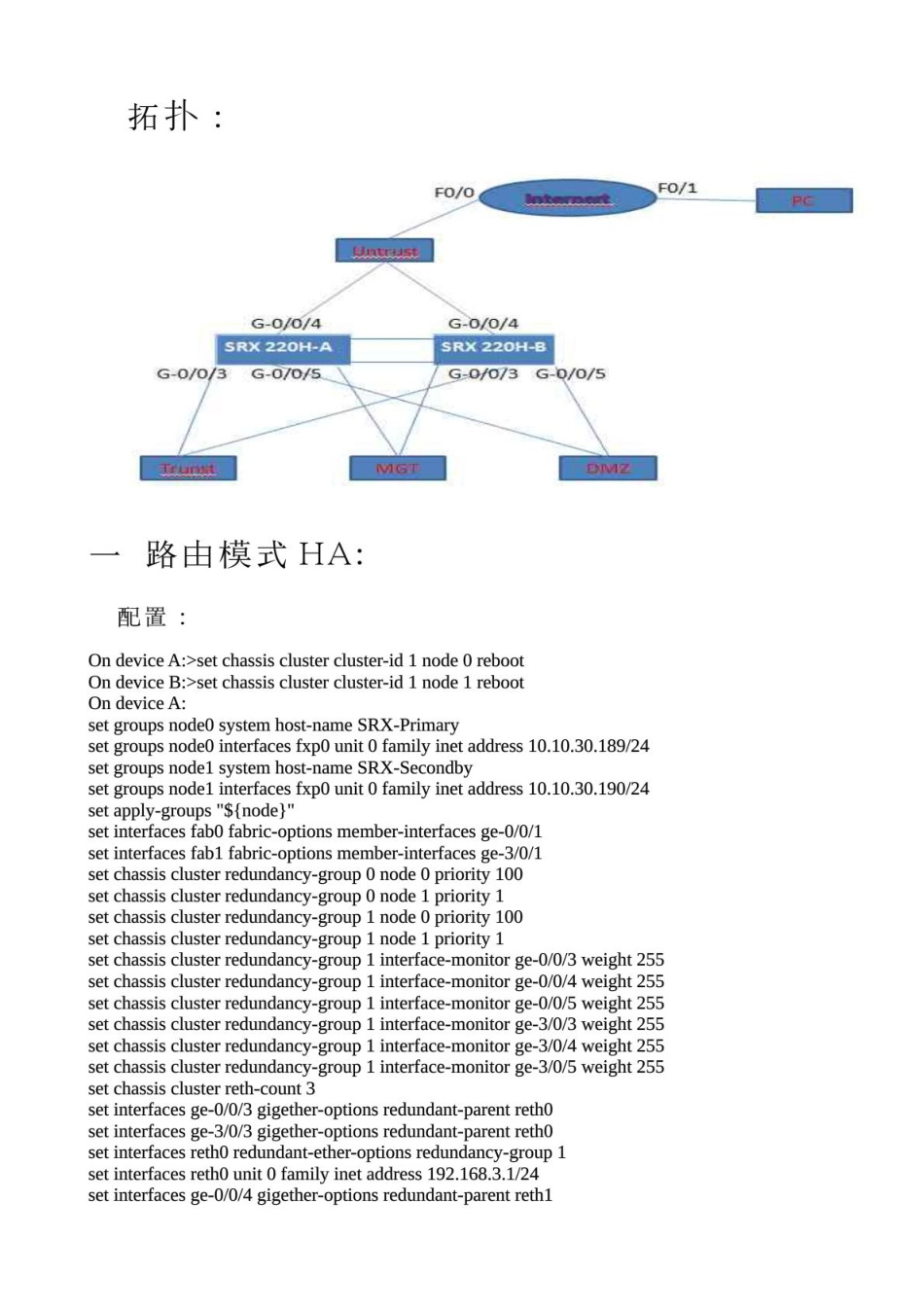 Juniper SRX HA 配置实例路由和透明模式_第2页