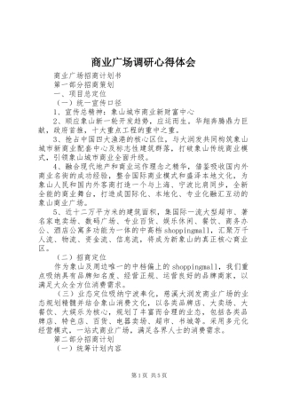 商业广场调研心得体会