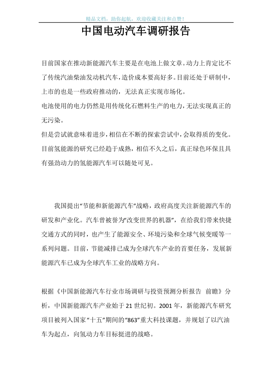 中国电动汽车调研报告_第1页