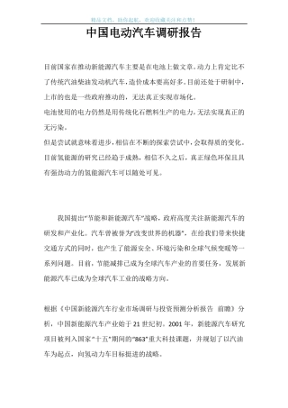 中国电动汽车调研报告