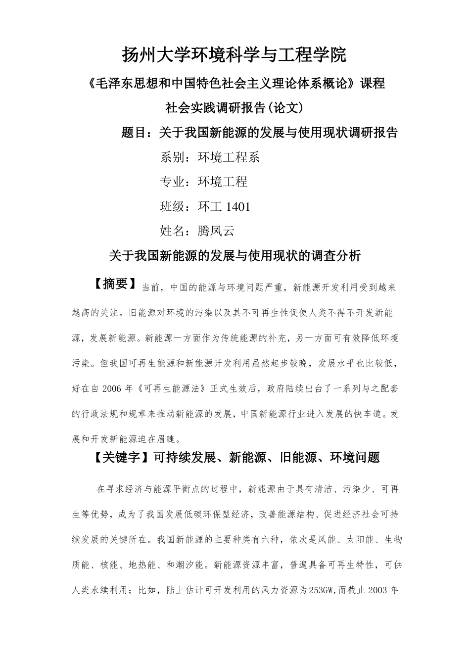 新能源的使用与发展现状调研报告_第1页