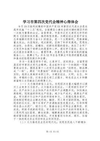 学习市第四次党代会精神心得体会