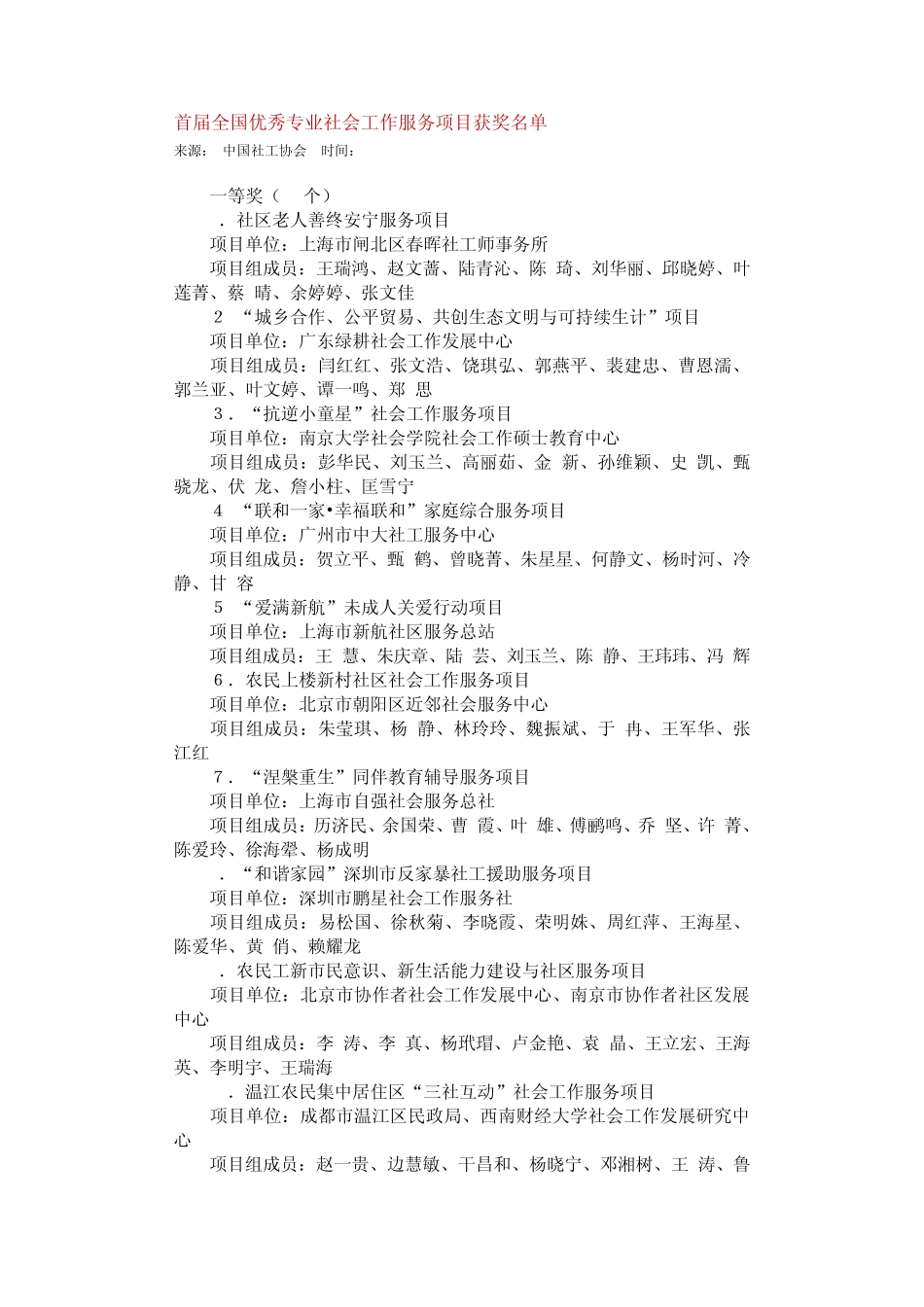 知名社会工作服务项目 _第1页