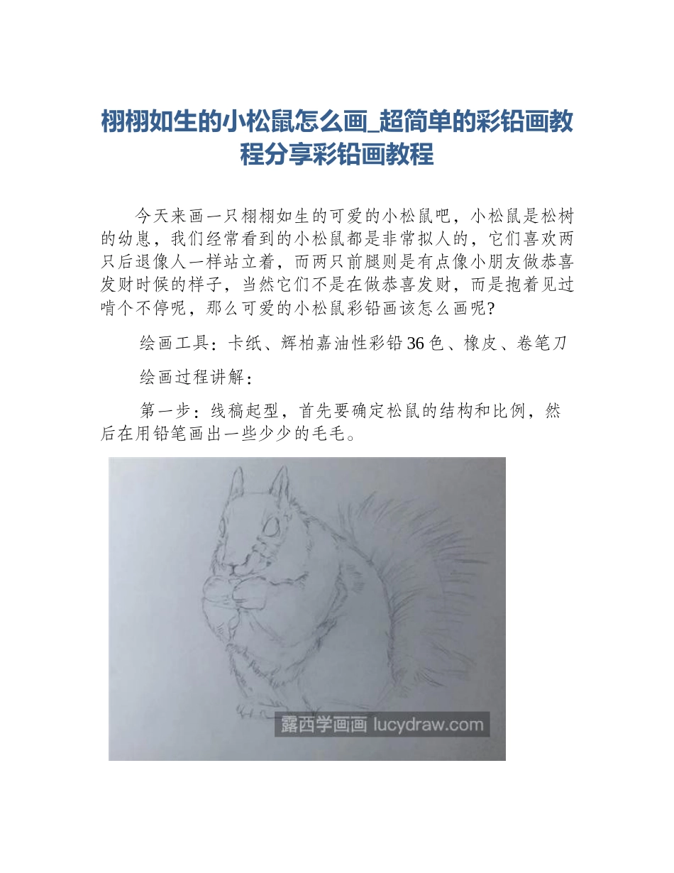 栩栩如生的小松鼠怎么画_超简单的彩铅画教程分享彩铅画教程_第1页