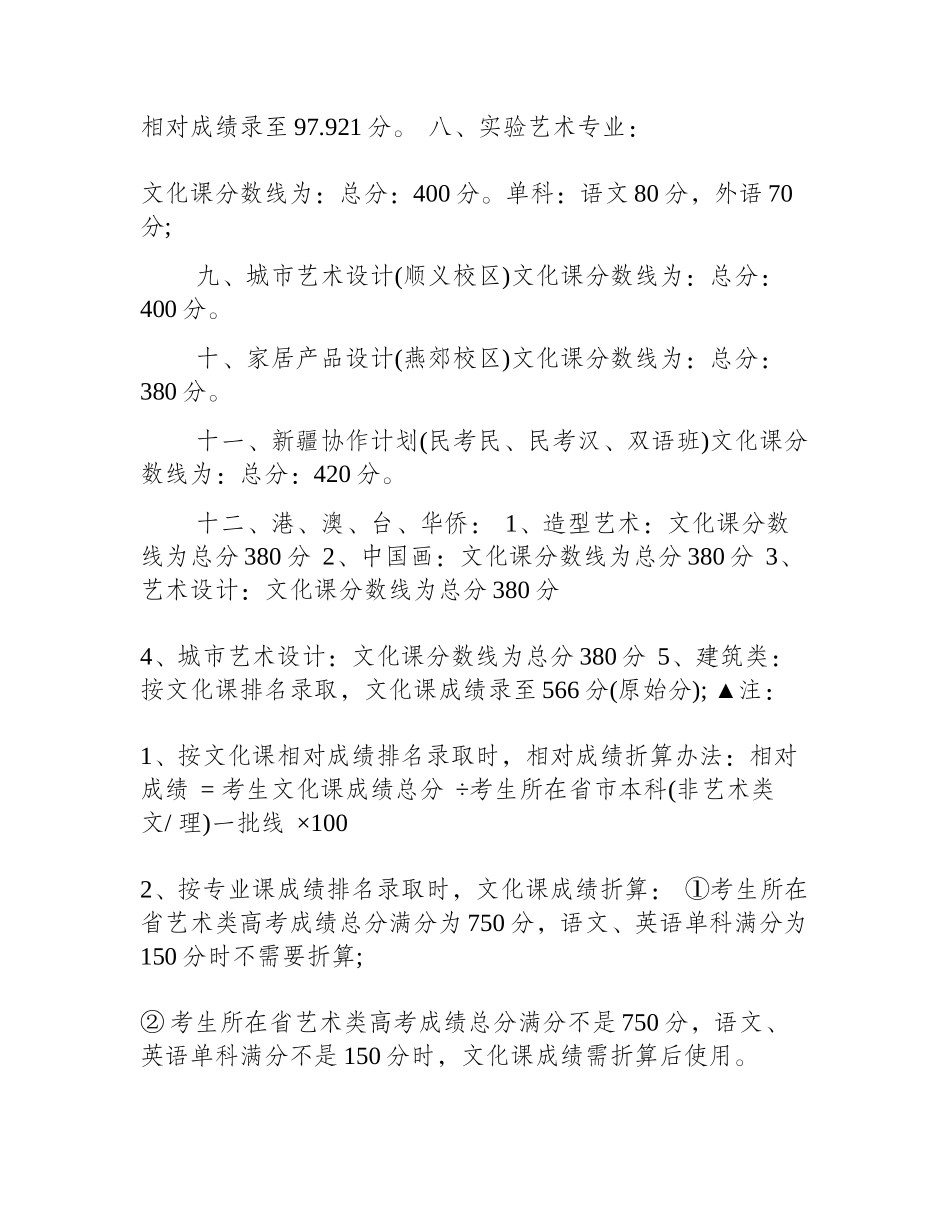 中央美术学院文化课分数线录取分数_第2页