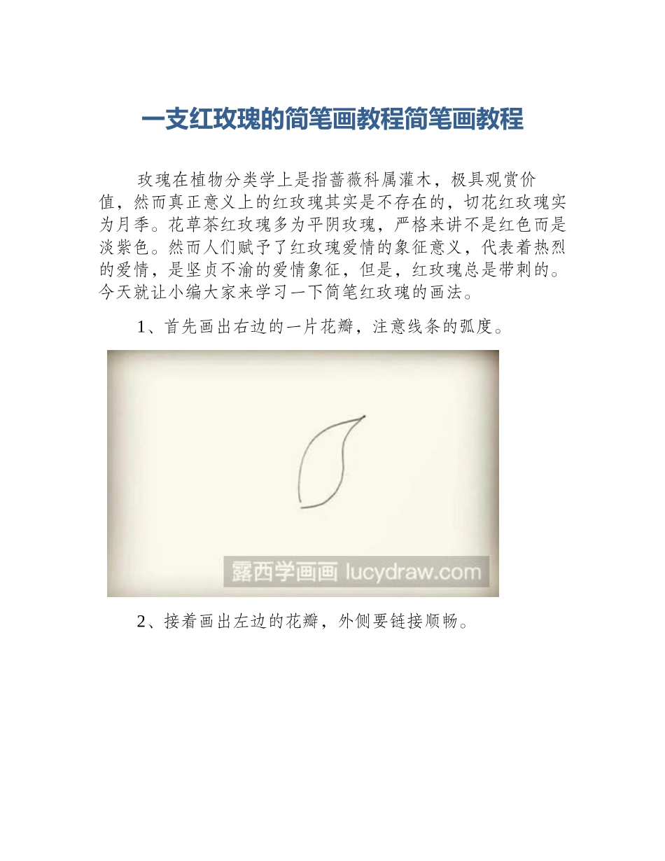 一支红玫瑰的简笔画教程简笔画教程_第1页