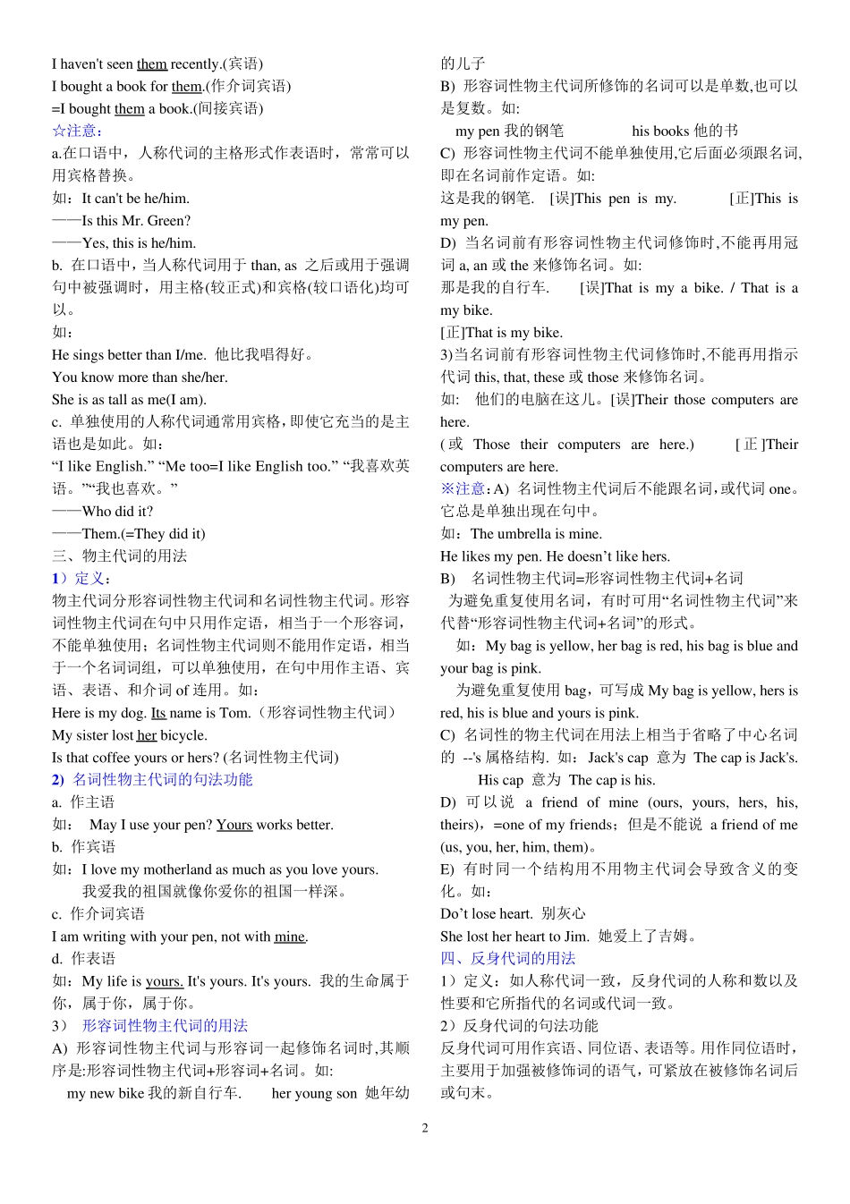 英语代词的用法归纳大全及练习题 _第2页