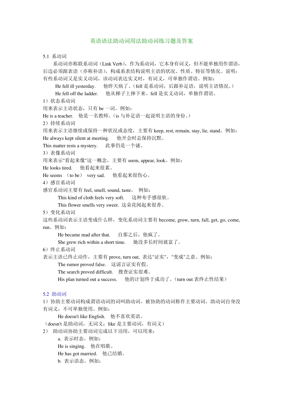 英语语法助动词用法助动词练习题及答案 _第1页