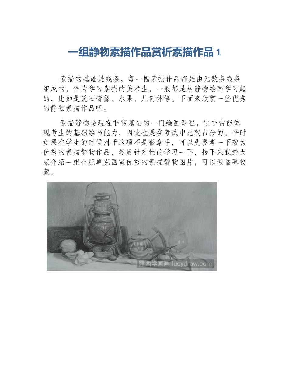 一组静物素描作品赏析素描作品1_第1页