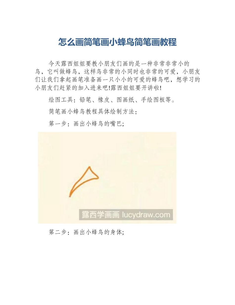 怎么画简笔画小蜂鸟简笔画教程_第1页