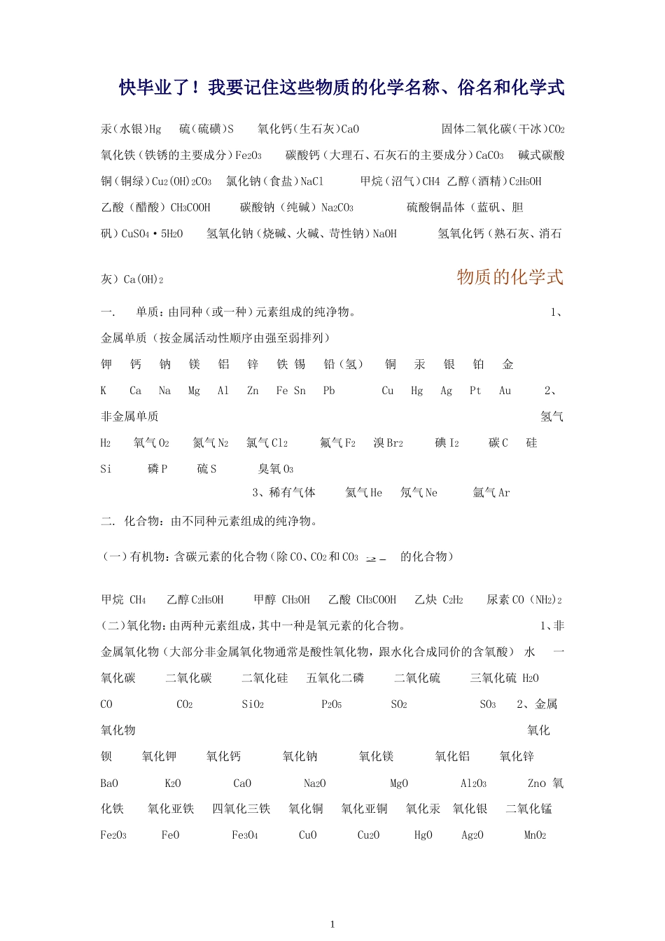 初中重要化学式_第1页