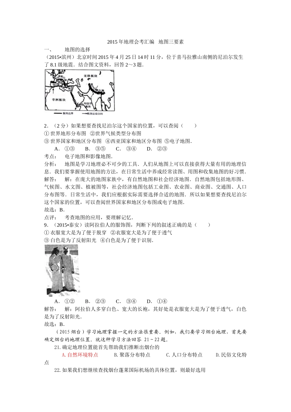 山东17地市2015年中考地理汇编1地图三要素_第1页
