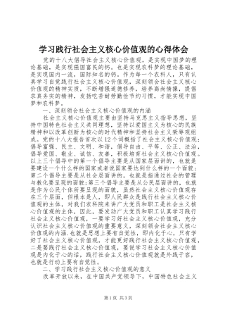 学习践行社会主义核心价值观的心得体会