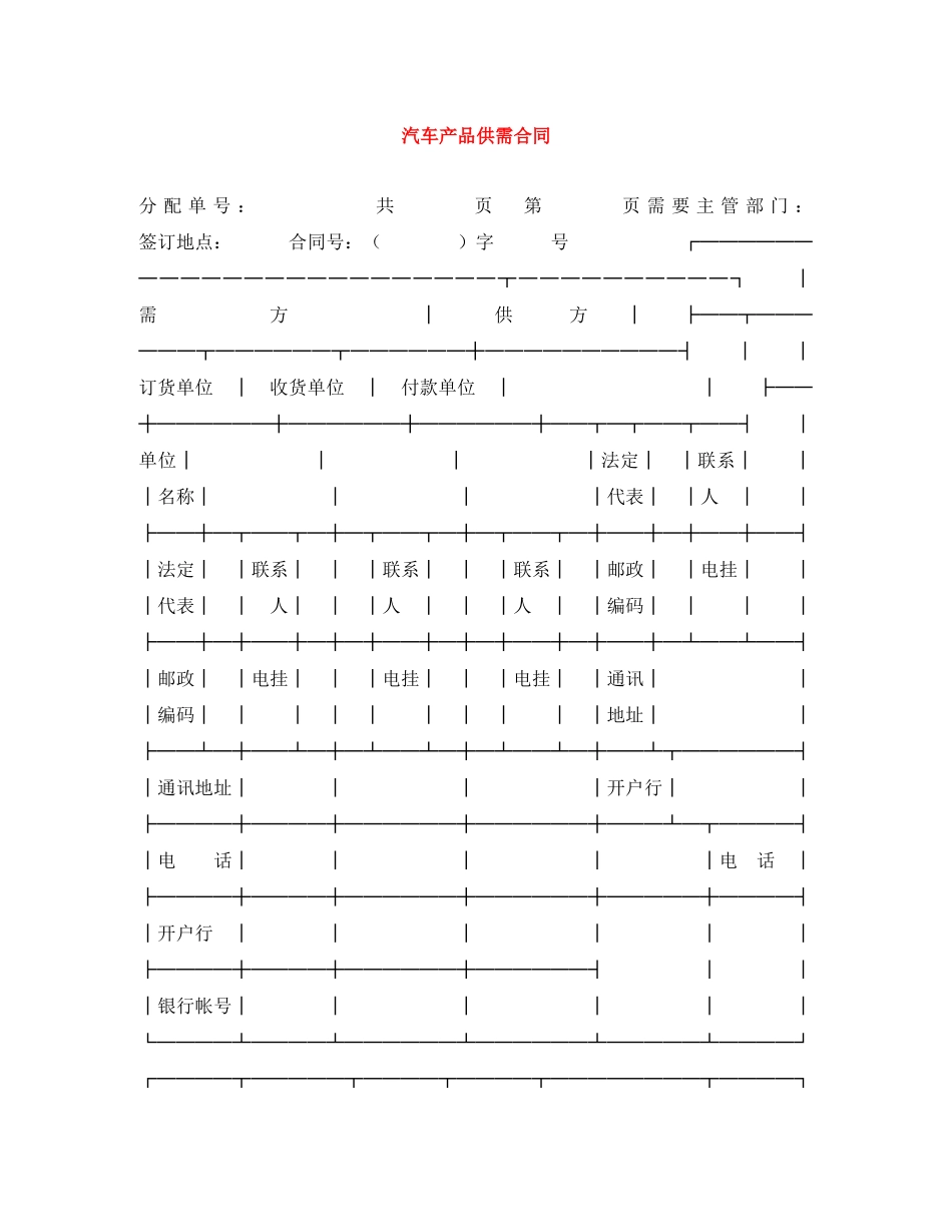 汽车产品供需合同 _第1页