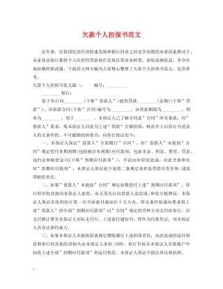 欠款个人担保书范文 