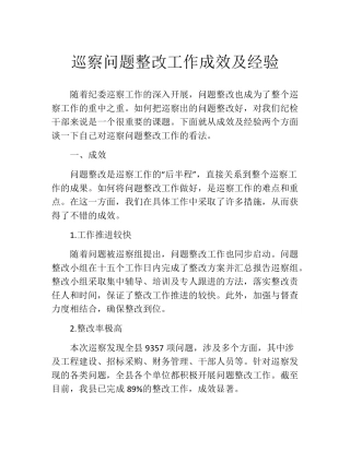 巡察问题整改工作成效及经验 